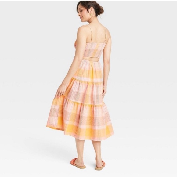 Women's Sleeveless Smocked Linen Midi Sundress - Universal Thread™ Orange - Picture 3 of 3